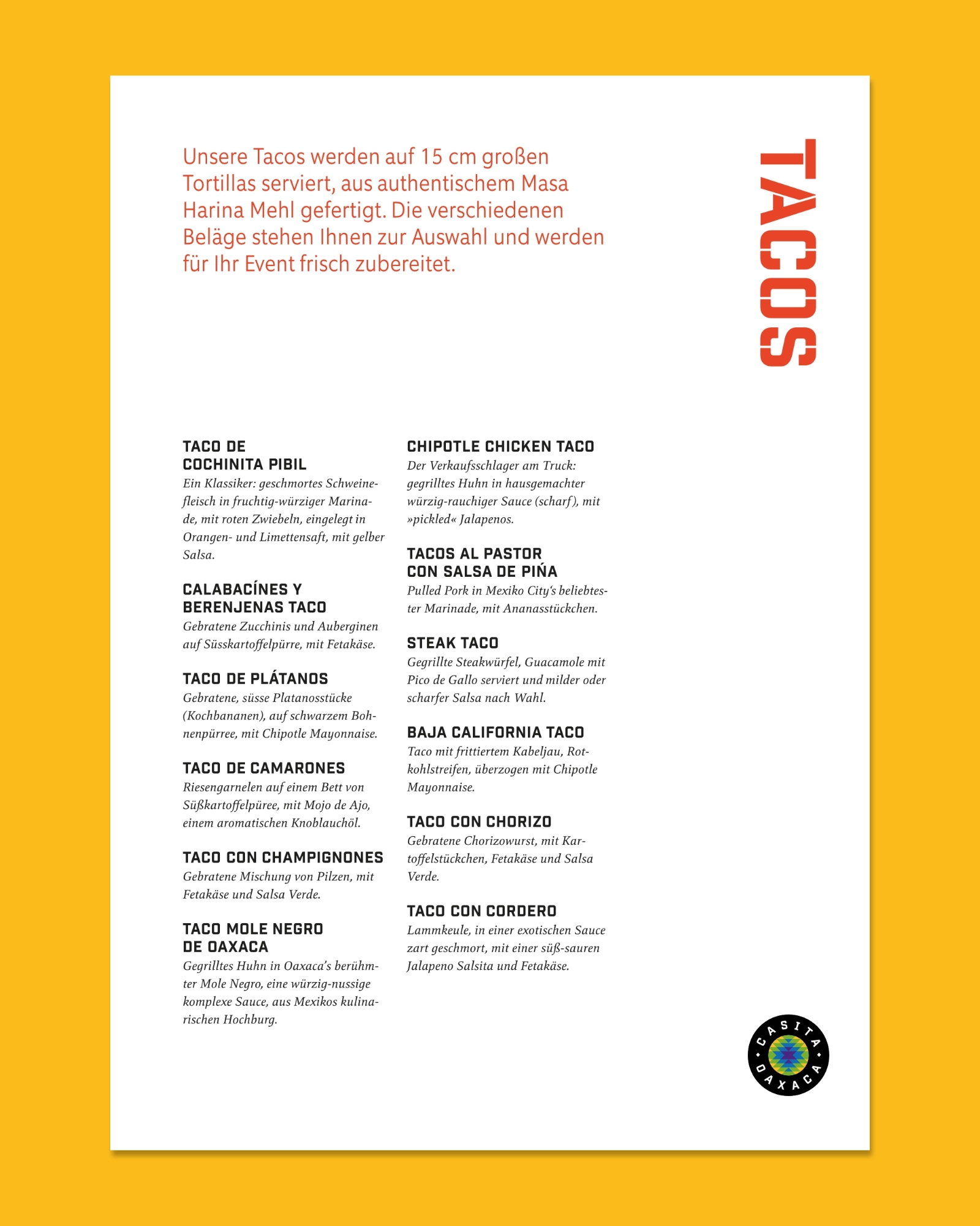 Event Catering Menu — Tacos